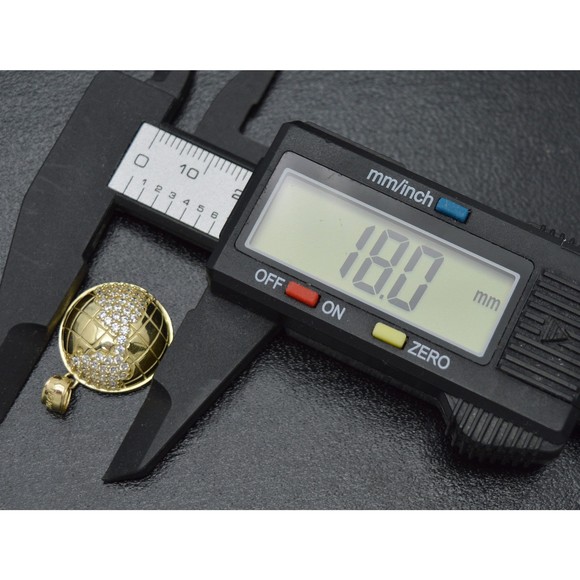 Real 10K Solid Yellow Gold Shiny CZ Round Cut cz World globe Pendant 3.4gr - Picture 5 of 7